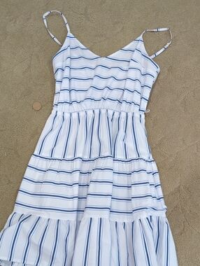 Express White Dress with Blue Stripes Spaghetti Strap